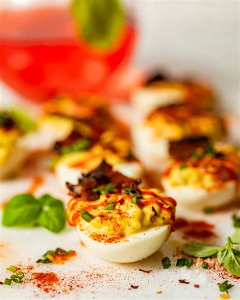 Spicy Deviled Eggs With Candied Bacon Britney Breaks Bread