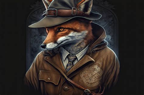 Detective Fox Wearing Vintage Clothing Stock Illustration