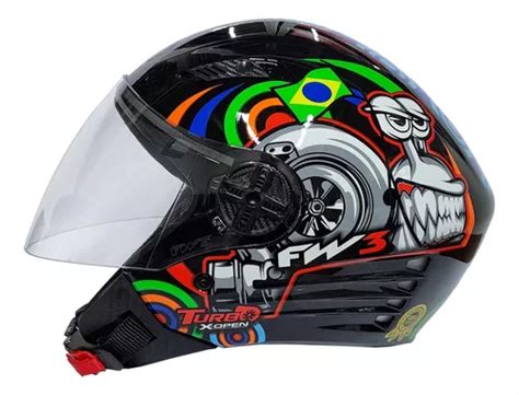 Capacete Aberto Fw X Open Turbo Preto Brilhante Tamanho