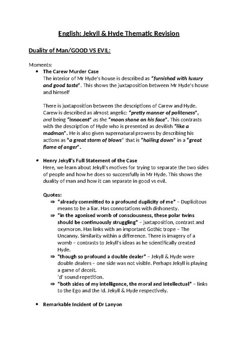 Dr. Jekyll and Mr. Hyde: Chapters 4 to 10 Overview and Analysis - Studocu