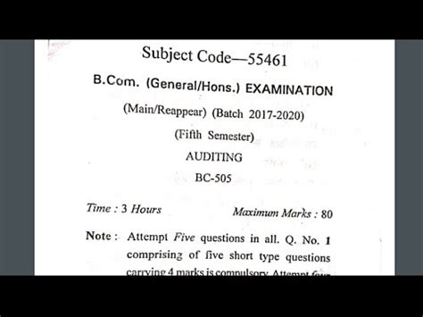 Auditing Question Paper Question Paper Of Auditing For B