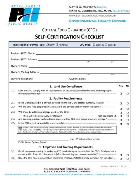 Cottage Food Self Certification Checklist Butte County