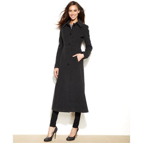 Anne Klein Wool Blend Maxi Walker Coat In Gray Charcoal Lyst