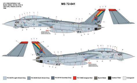 1 72 Grumman F 14d Tomcat Vf 11 Red Rippers Décals Avions Au 1 72