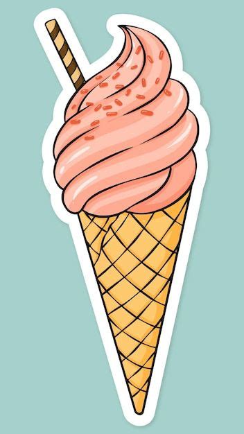 An Ice Cream Sticker On A Blue Background