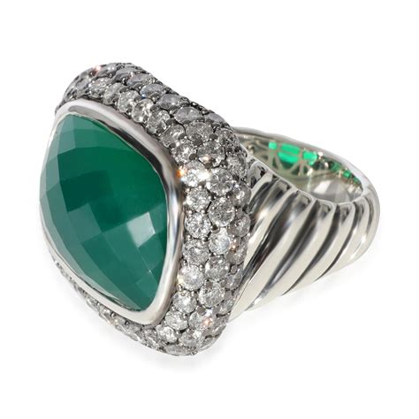 David Yurman Waverly Onyx Diamond Ring In Sterling Silver Green 296