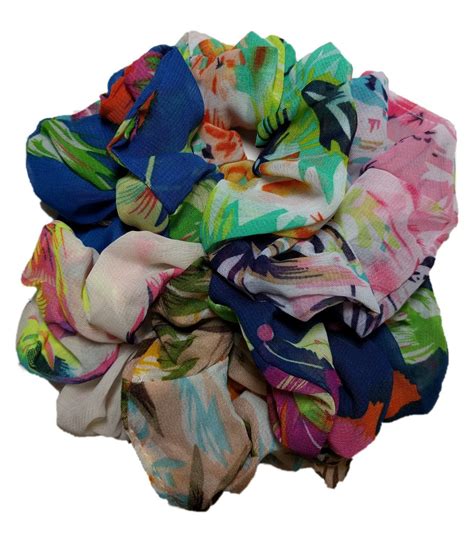 Floral Scrunchie Set Set Of 6 Flower Chiffon Scrunchies