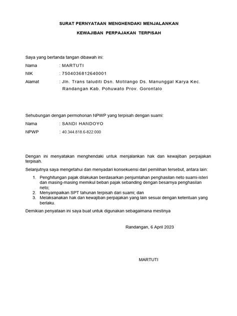 Surat Pernyataan Pajak Pdf