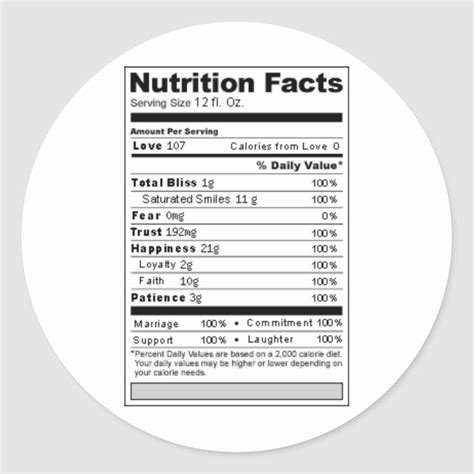 Wedding Or Anniversary Sweet Funny Nutrition Label Classic Round