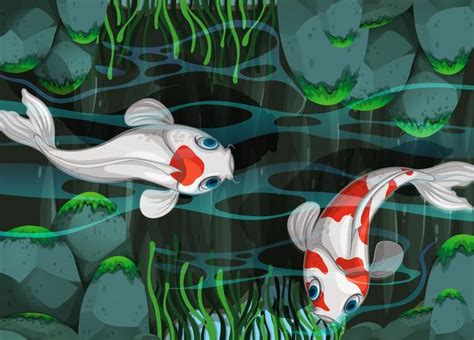 Two Fish Swimming In The Pond 374965 Vector Art At Vecteezy