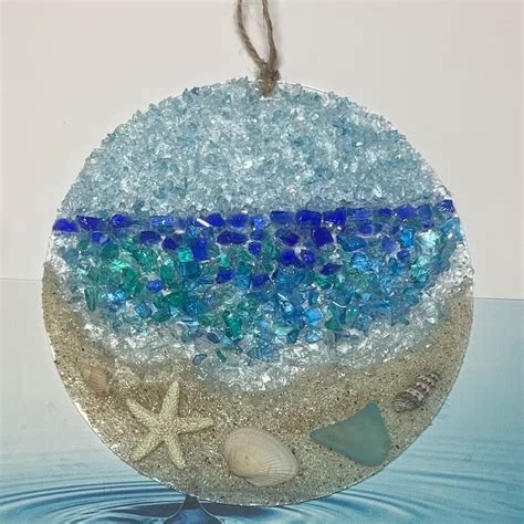 Fattazi Sea Glass Suncatcher Ocean Crashing Beach Ornament Beach Couple