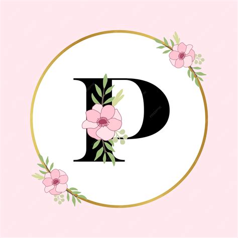 Letra P Logotipo Floral Dibujado A Mano Vector Premium