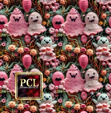 pink knitted ghost plush set cute halloween decor handmade ghost