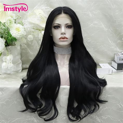 Imstyle Black Lace Wig Long Synthetic Lace Front Wig Heat Resistant Fiber Natural Wavy Lace