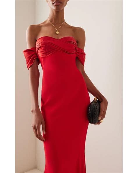 Zuhair Murad Off The Shoulder Silk Cady Maxi Dress In Red Lyst