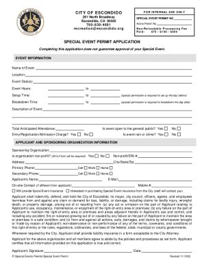 Fillable Online Special Events Permit Application Form Community