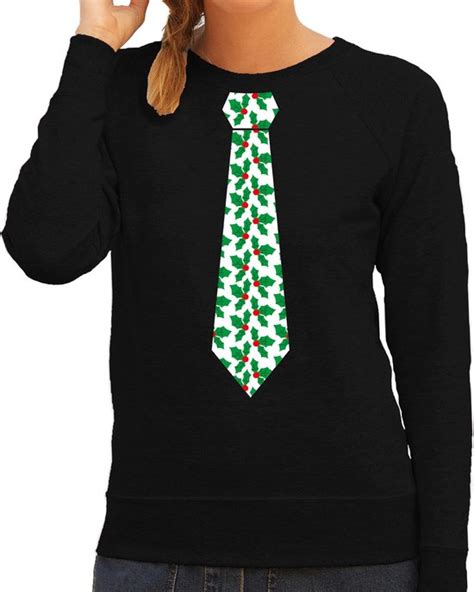 Bellatio Decorations Stropdas Kersttrui Kerst Sweater Mistletoe Zwart