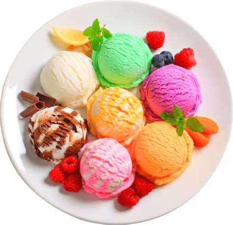 A White Plate Topped With Lots Of Different Flavored Ice Creams Next To