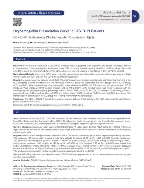 Pdf Oxyhemoglobin Dissociation Curve In Covid Patients