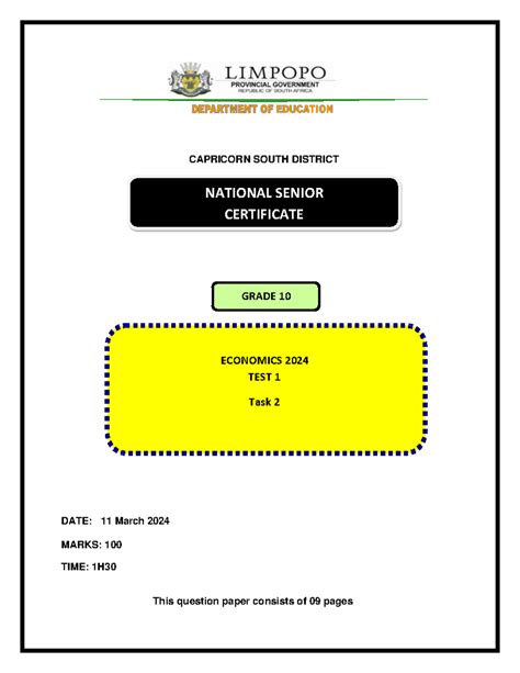 Econ Gr 10 test task 2 2024 Question paper - NATIONAL SENIOR