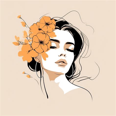 Premium Ai Image Woman Face With Flowers Surreal Line Art Female