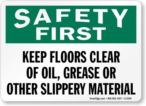 Keep Floors Clear Oil Grease Slippery Materials Signs Housekeeping Clean Signs Labels Sku S