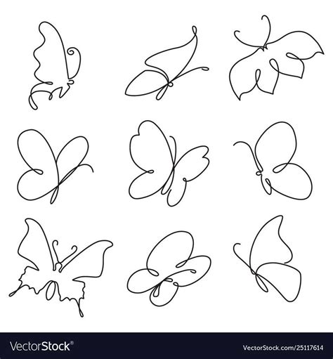 Butterfly Continuous Line Drawing Set Royalty Free Vector Butterfly