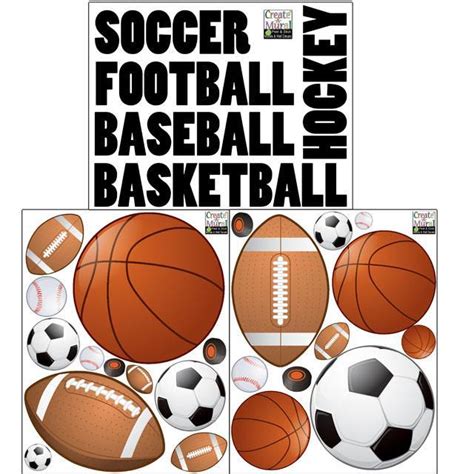 Sports Boys Wall Decal ~ Football Basketball Soccer Baseball - Kids ...