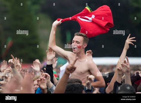 Welsh Football Fans Celebrate In The Cardiff Fan Zone In Coopers Field