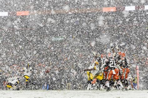 Snow Covers Field During Steelers Vs Browns Thursday Night Football