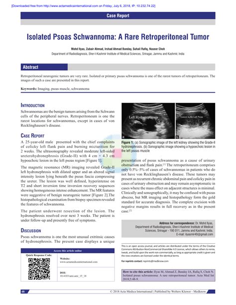 Pdf Isolated Psoas Schwannoma A Rare Retroperitoneal Tumor