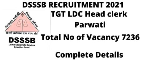 DSSSB Recruitment 2021 TGT LDC Head Clerk Patwari 7236 Vacancies