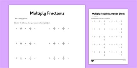 Multiply Fractions Worksheet Worksheet