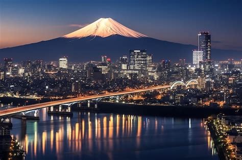 Tokyo Skyline at Night with a View of Mount Fuji City Lights and ...