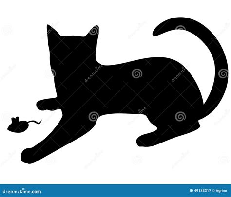 Silhouette Black Cat Playing with a Mouse Stock Vector - Illustration of white, emblem: 49133317