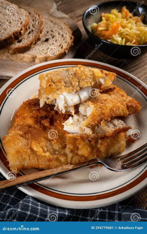 Fried cod fillet stock image. Image of carrots, salad - 294779681