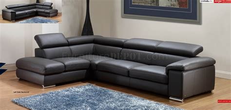 Dark Grey Leather Modern Sectional Sofa w/Adjustable Headrests