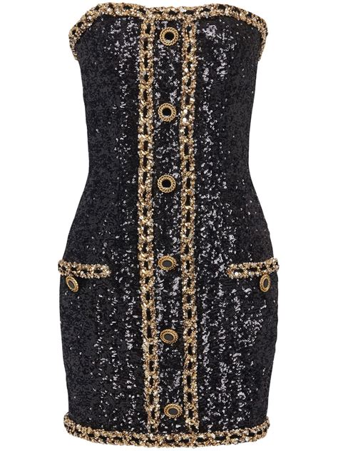 Balmain Sequin Embellishment Bustier Minidress Black Farfetch