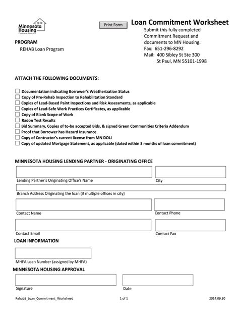 Fillable Online Mnhousing Loan Commitment Worksheet Minnesota Housing