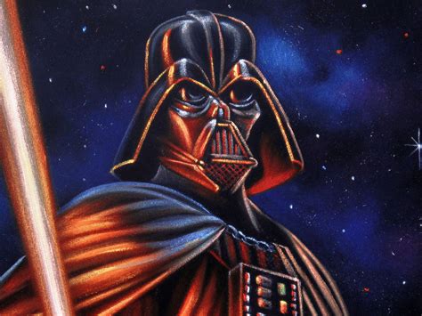 Darth Vader With Lightsaber Star Wars Art Original Oil Painting On