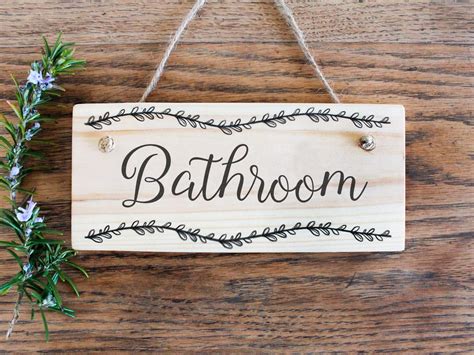 Wooden Bathroom Sign Rustic Door Sign Bathroom Decor Door