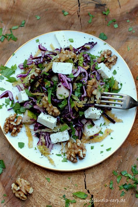 Rotkohl Wirsing Salat Mit Birne Waln Ssen Und Feta