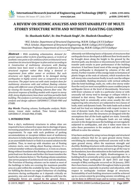 Irjet A Review On Seismic Analysis And Sustainability Of Multi Storey Structure With And