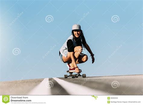 Beautiful Skater Woman Riding On Her Longboard Stock Image Image Of