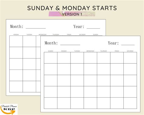 Blank Monthly Calendar Printable Landscape