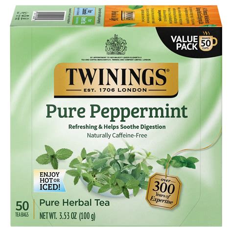Twinings Pure Peppermint Herbal Tea, 50 Individually Wrapped Bags
