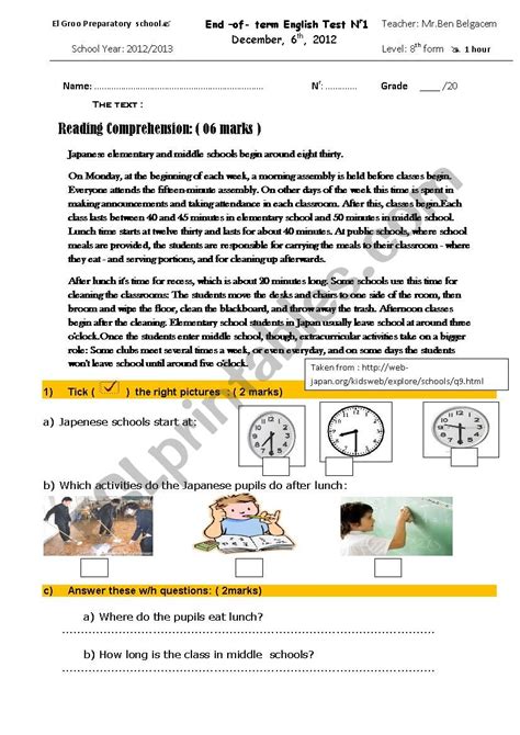 End Of Term Test N1 ESL Worksheet By Hafedhenglish