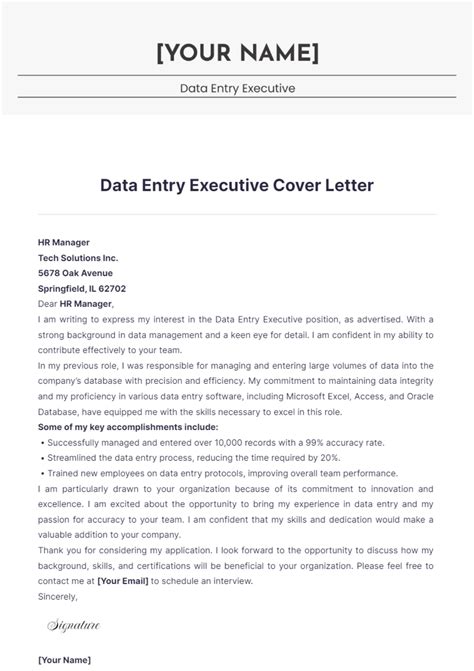 Free Data Entry Executive Cover Letter Template Edit Online And Download