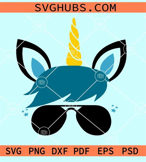 Unicorn Svg Boy Unicorn Svg Male Unicorn Face Unicorn Head Svg Unicorn Shades Svg