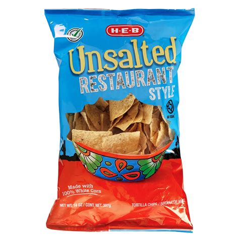 H E B Unsalted Restaurant Style Corn Tortilla Chips Shop Chips At H E B